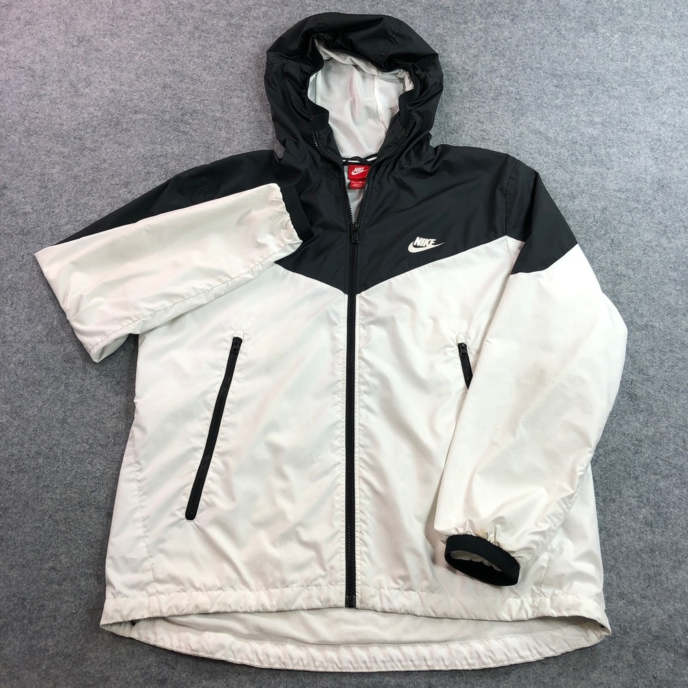Nike Mens Windbreaker Medium Black White Colorblock Full Zip Hooded Jacket
